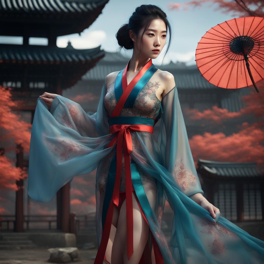 Korean Woman in Silk Robe: Fantasy Concept Art