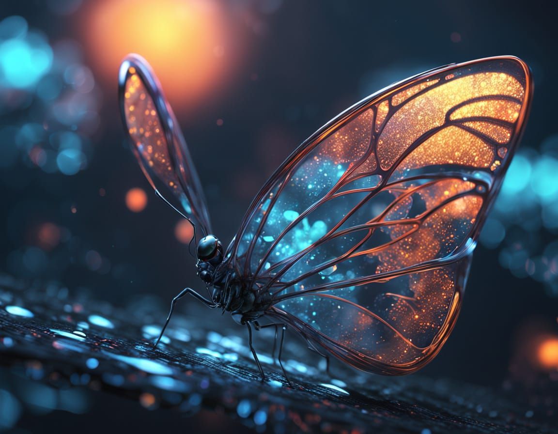 Glass Butterfly in Void with Fractal Circuits