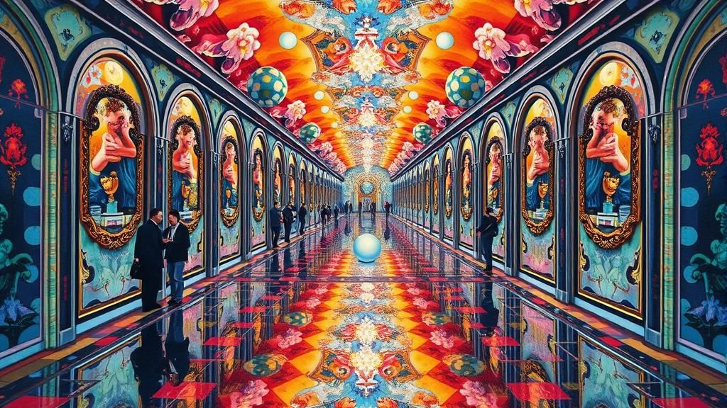 Surreal Symmetrical Portrait in Gouache Watercolor Style