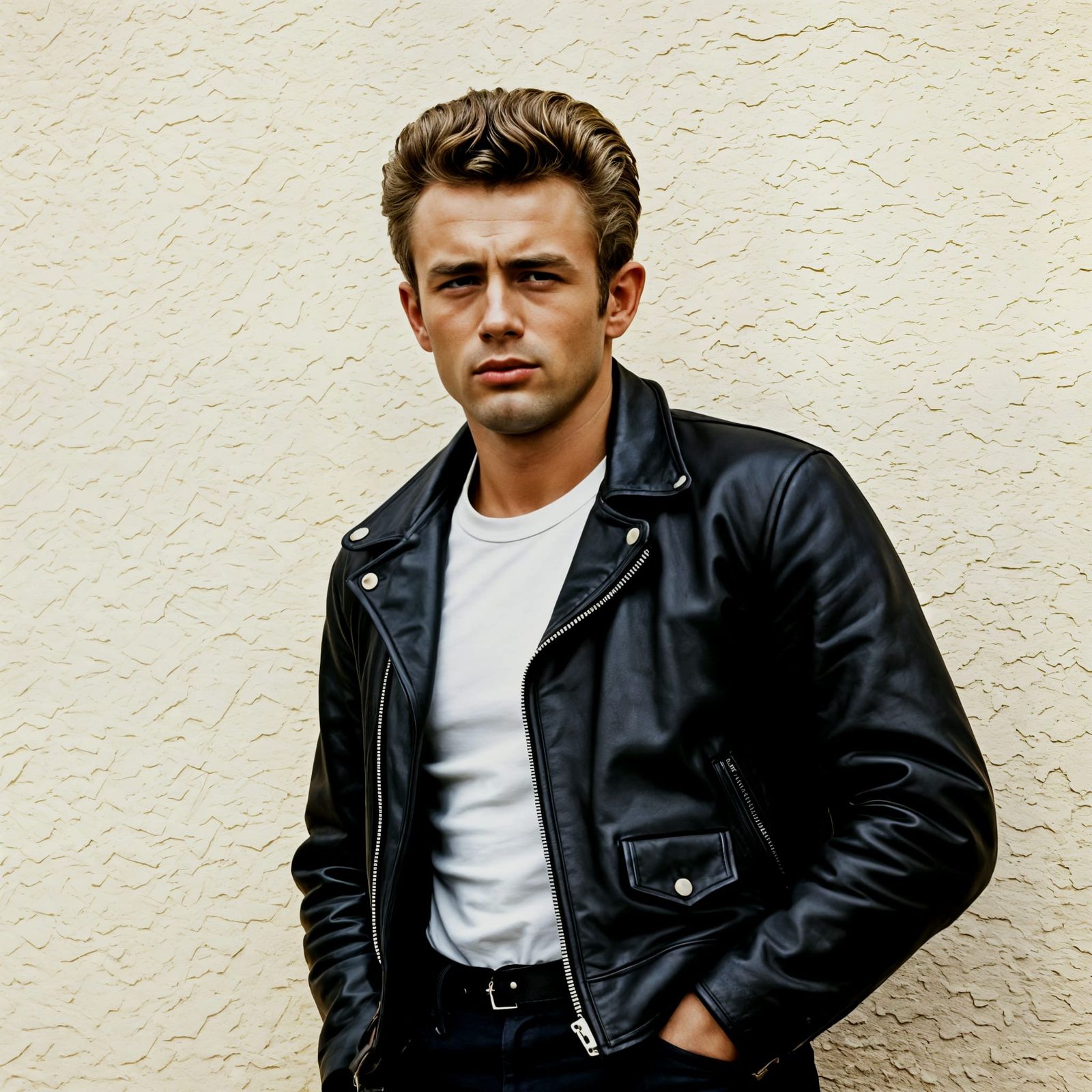 James Dean Iconic Portrait in Leather Jacket