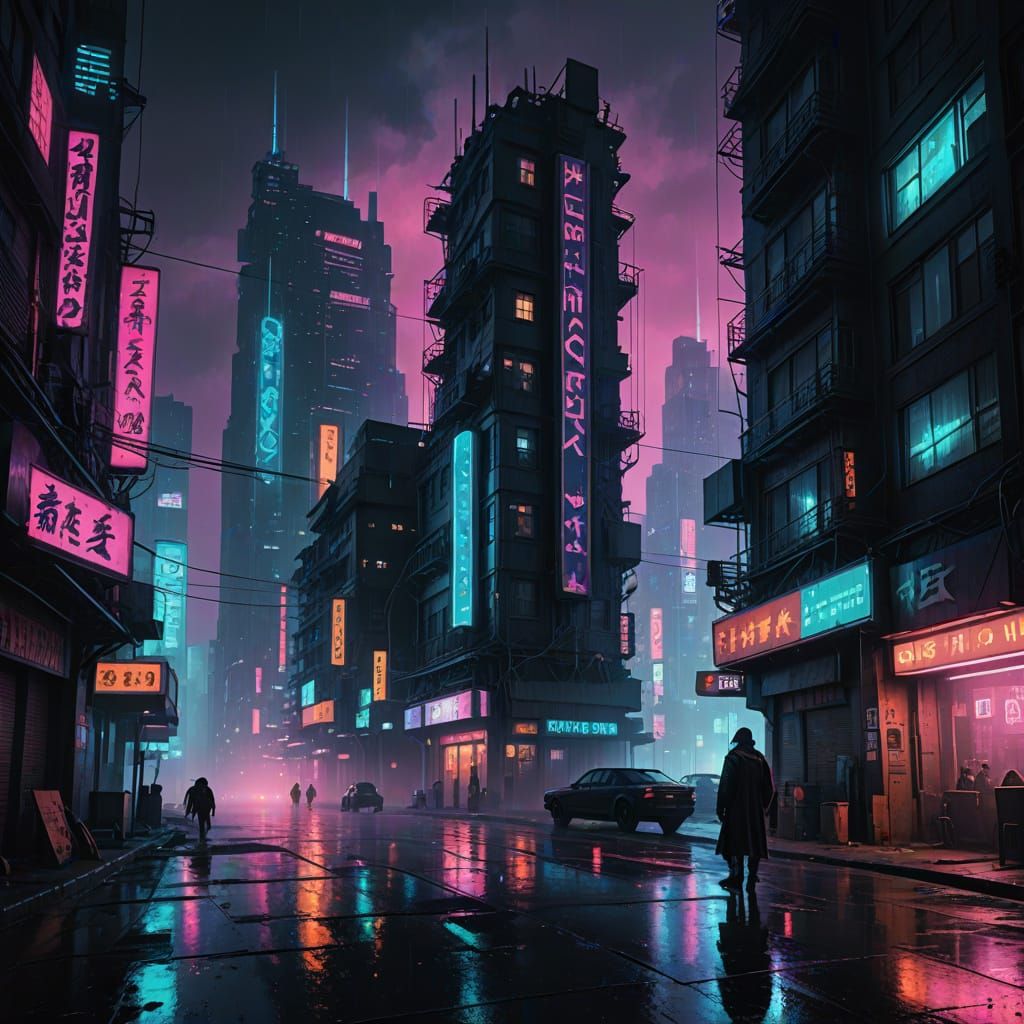 Cyberpunk Cityscape in Neon Glow