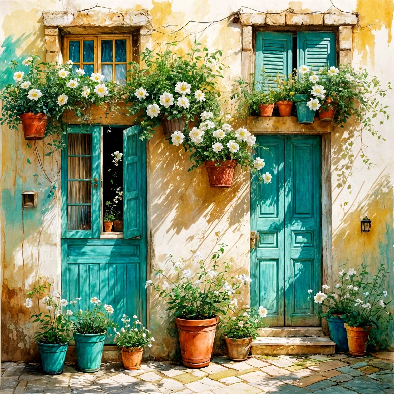 Turquoise Doors in a Spanish Countryside Village