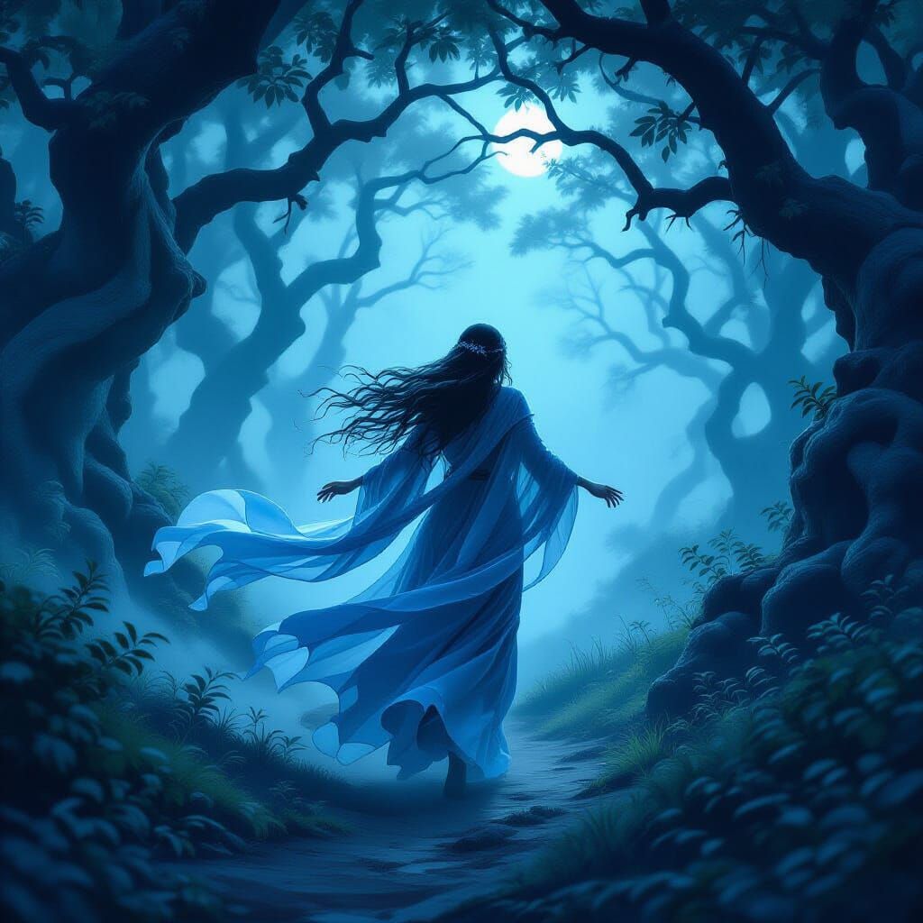 Ethereal Mist Troll Runs Through Shadowy Forest