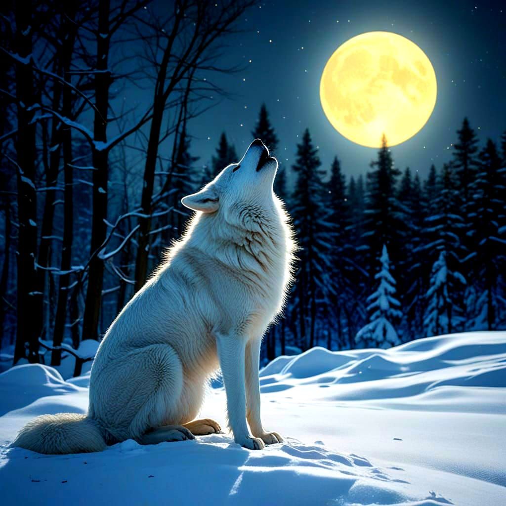 Ethereal Moonlight Wolf Howling at Moon