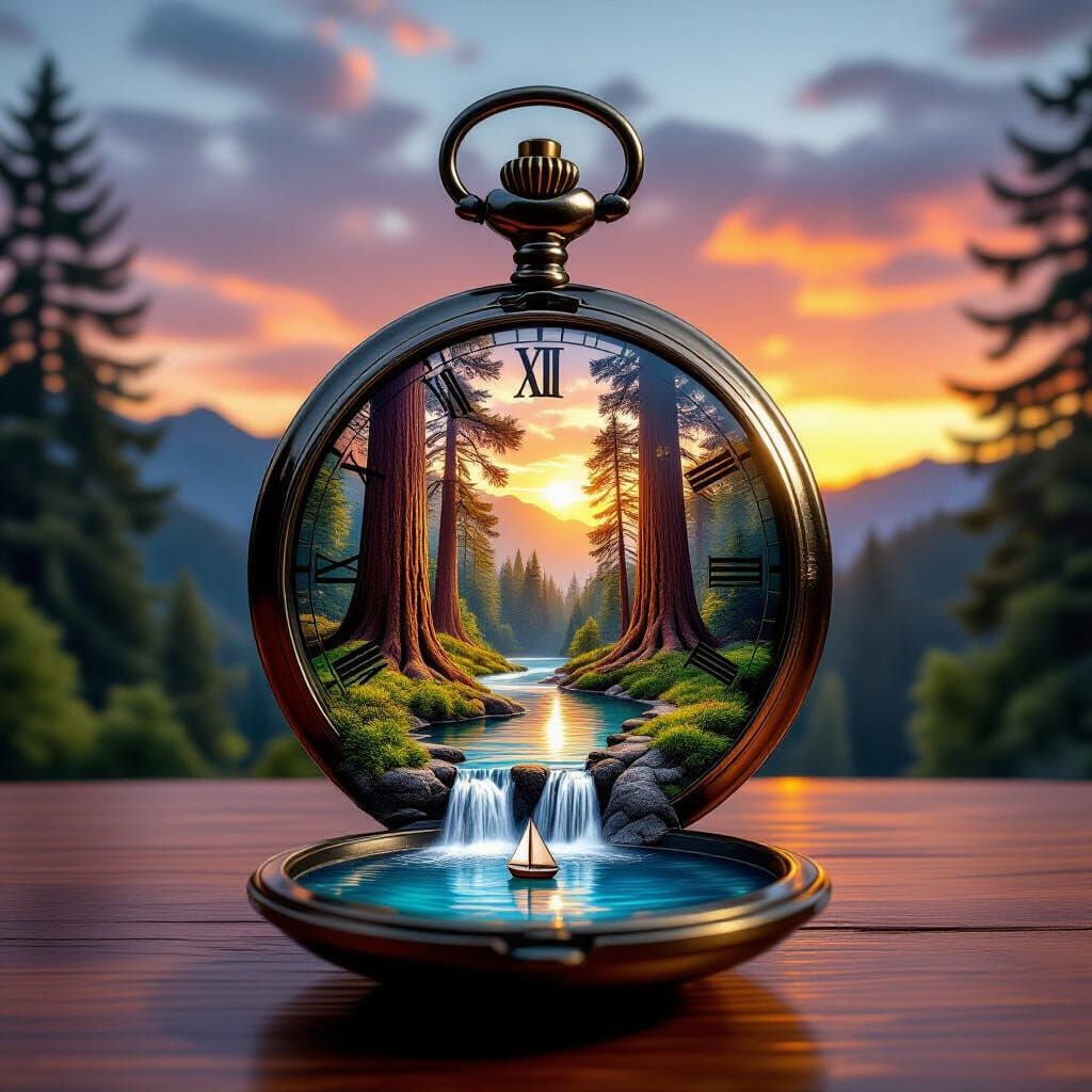 Redwood Forest Landscape Inside Pocket Watch