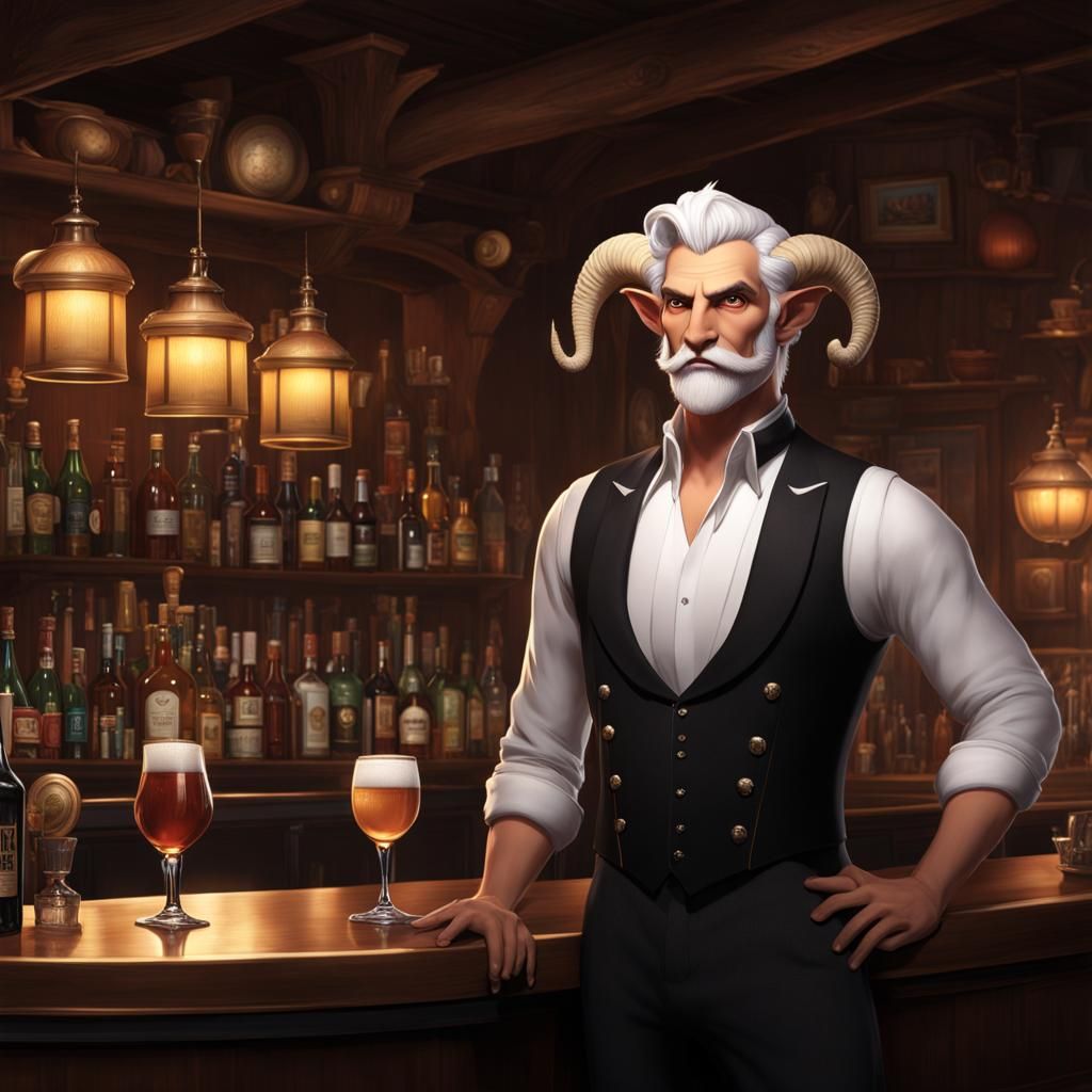 Elegant Faun Bartender in Detailed Digital Painting