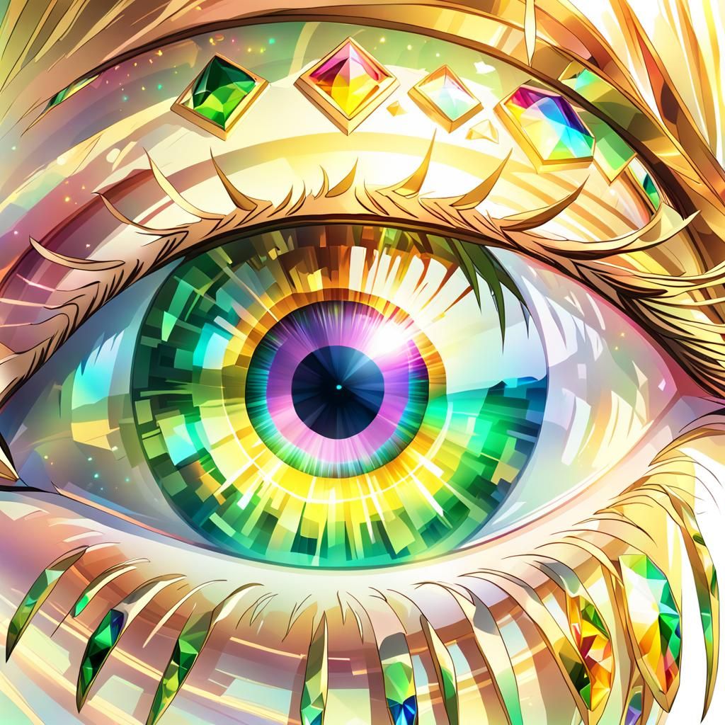 Gemstone Eye in Anime Style, Golden Rays