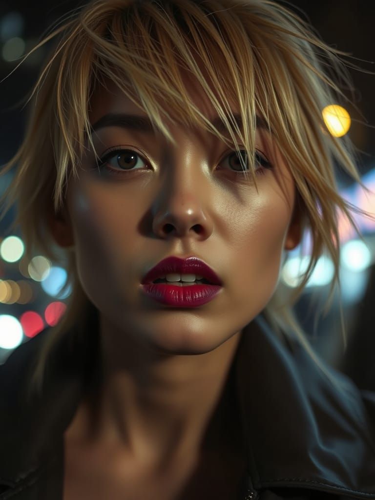 Urban Fashion Portrait of Woman with Plum Lips
