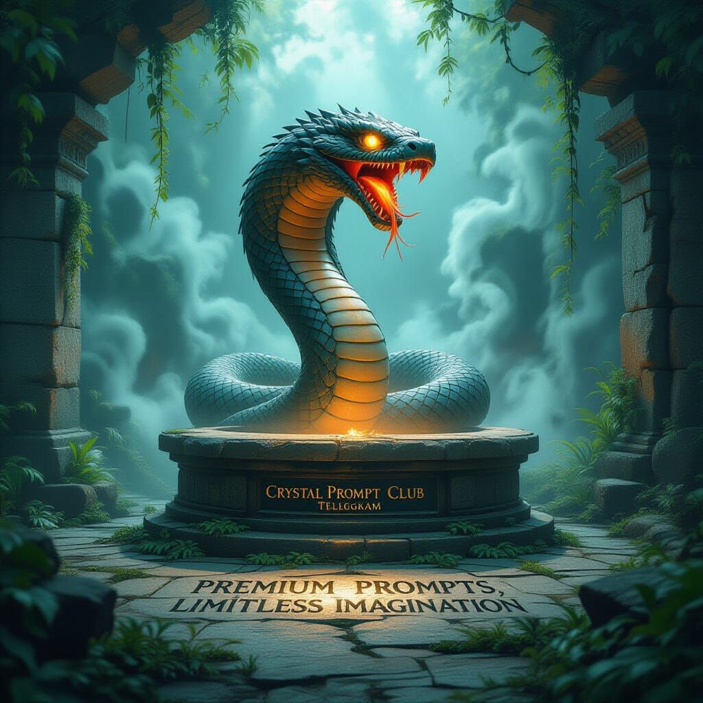 Jungle Ruins Altar with Glowing Snake, Matte Painting