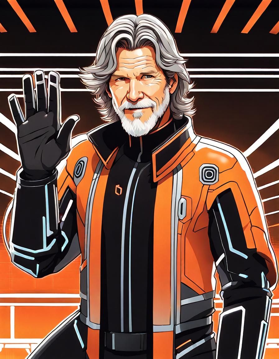 Anime Portrait in Tron Outfit Waving in Arena