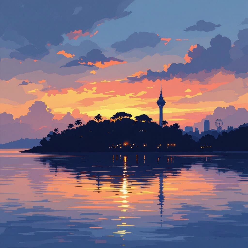 Sentosa Island at Dusk: Impressionist Digital Art