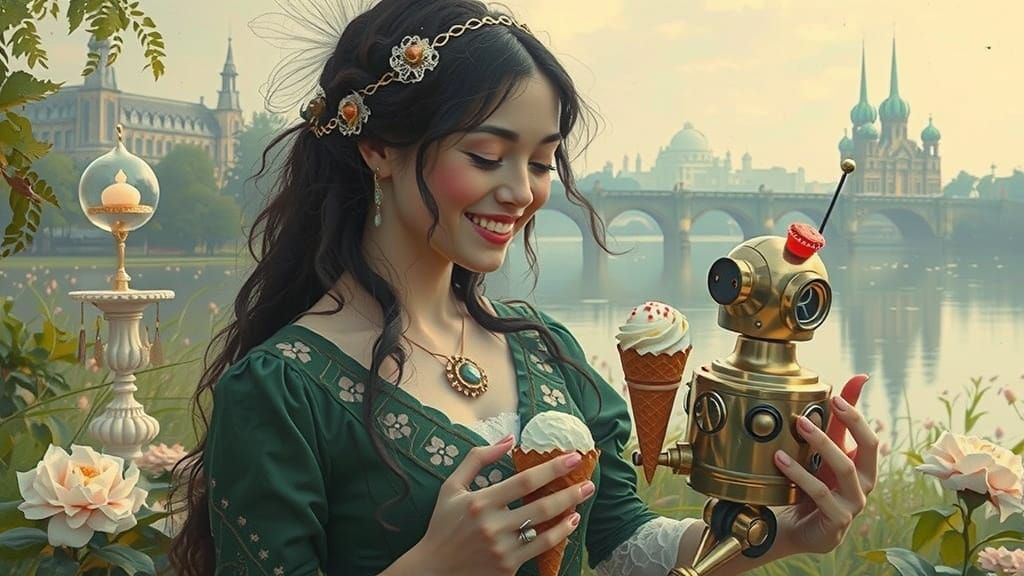 Victorian Fairy and Robot with Ice Cream