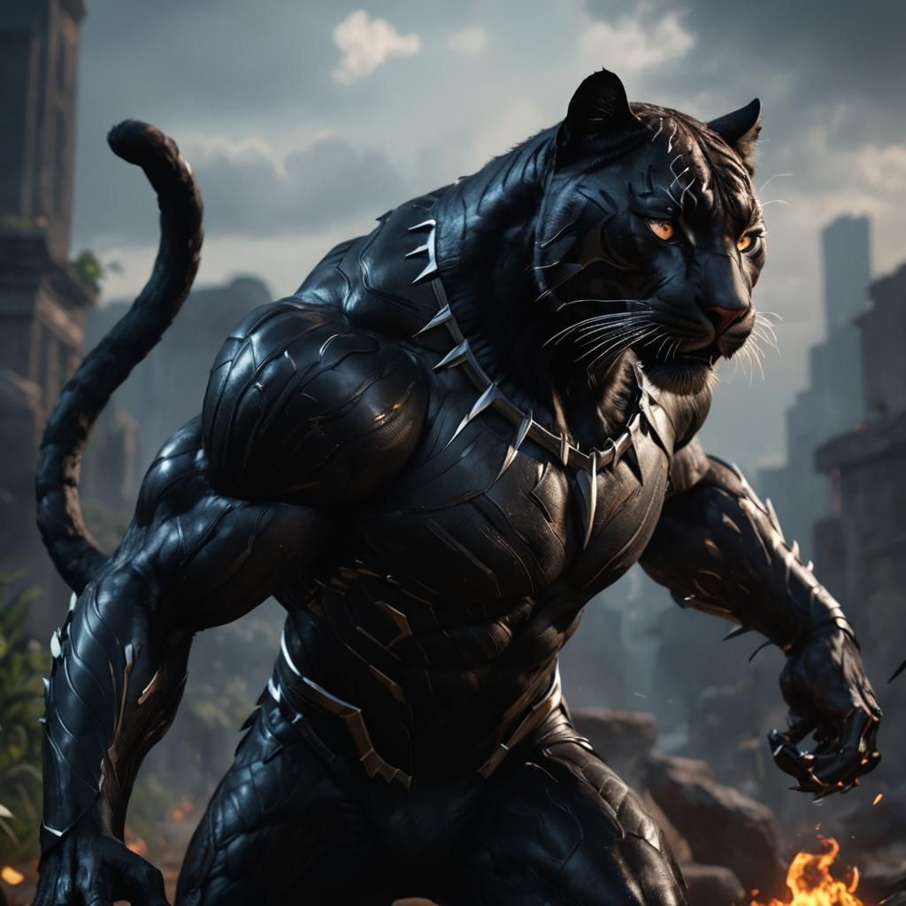 Fierce Black Panther with Bloody Claws in 3D
