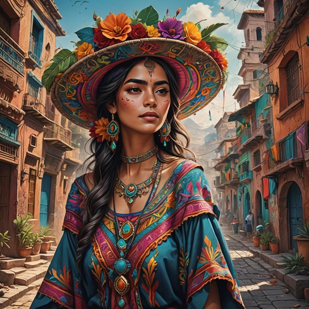 Colorful Pencil Sketch of a Beautiful Woman