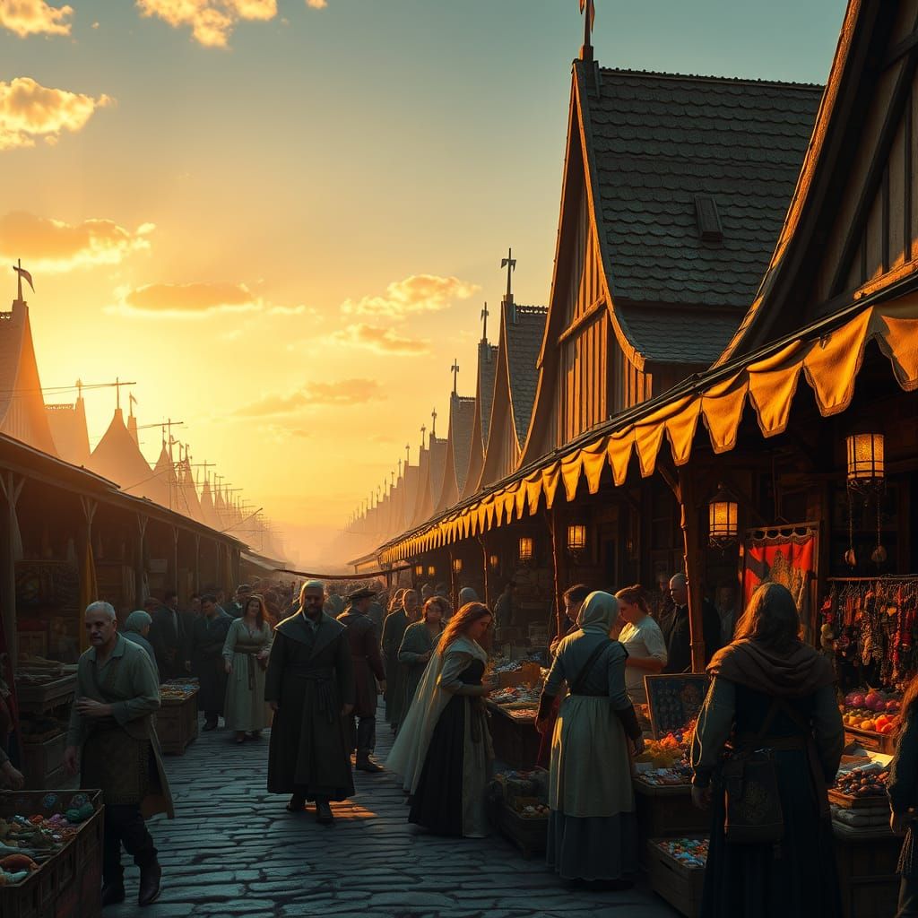 Medieval Marketplace in Vibrant, Golden Light