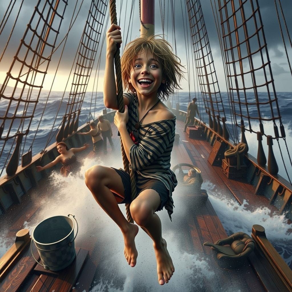 Vibrant Pirate in Whimsical Sunset Scene