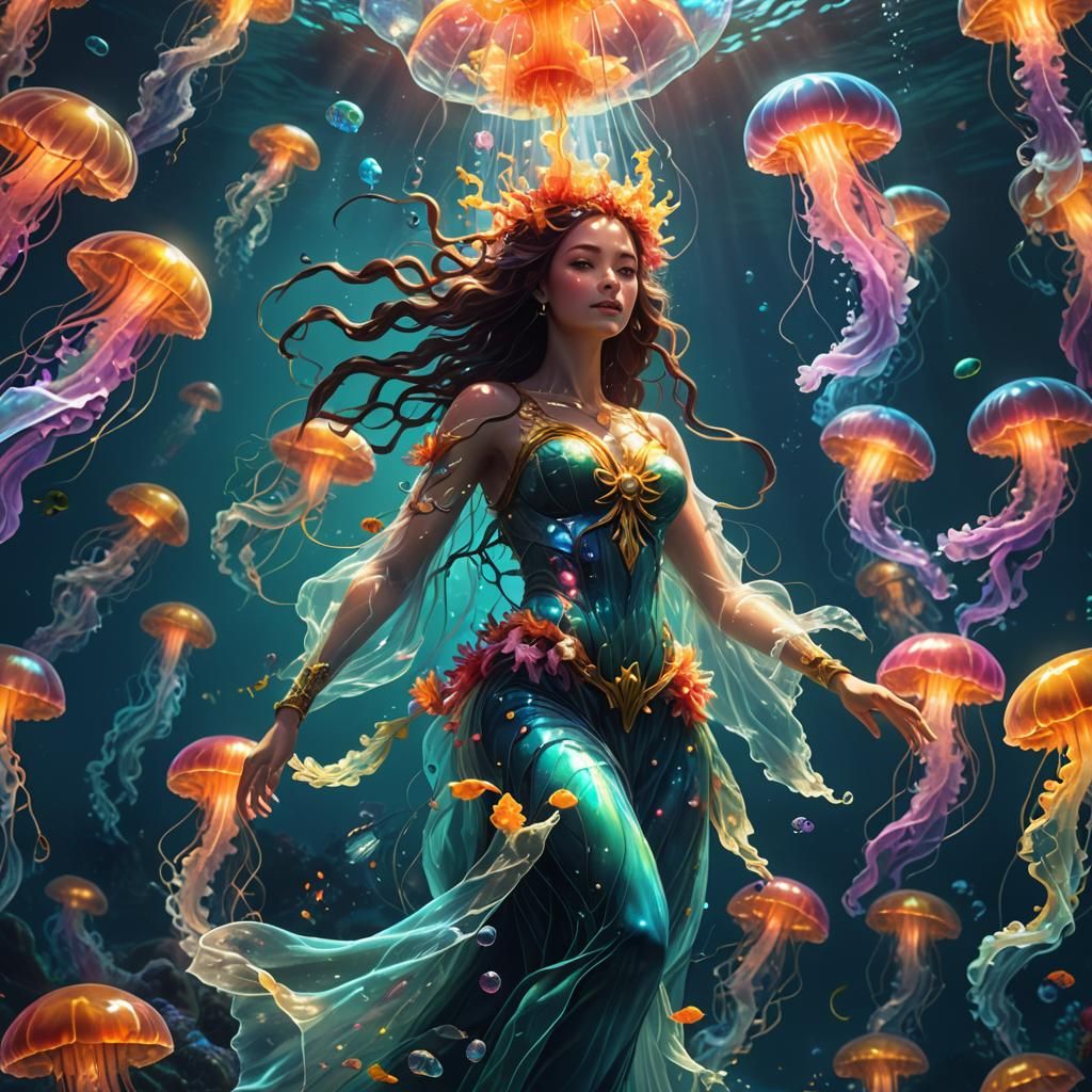 Glowing Sea Goddess in a Fantasy Underwater World