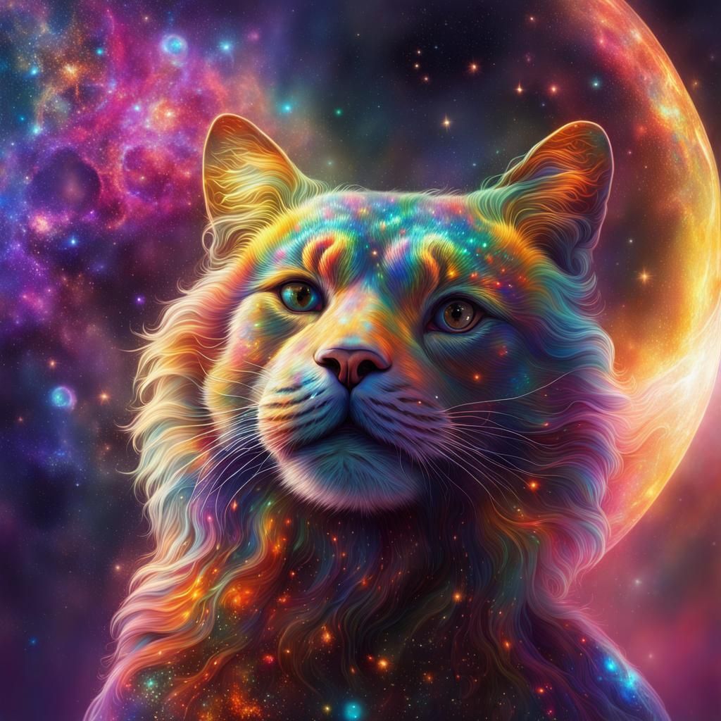 Holographic Astral Cosmic Illustration in Mixed Media