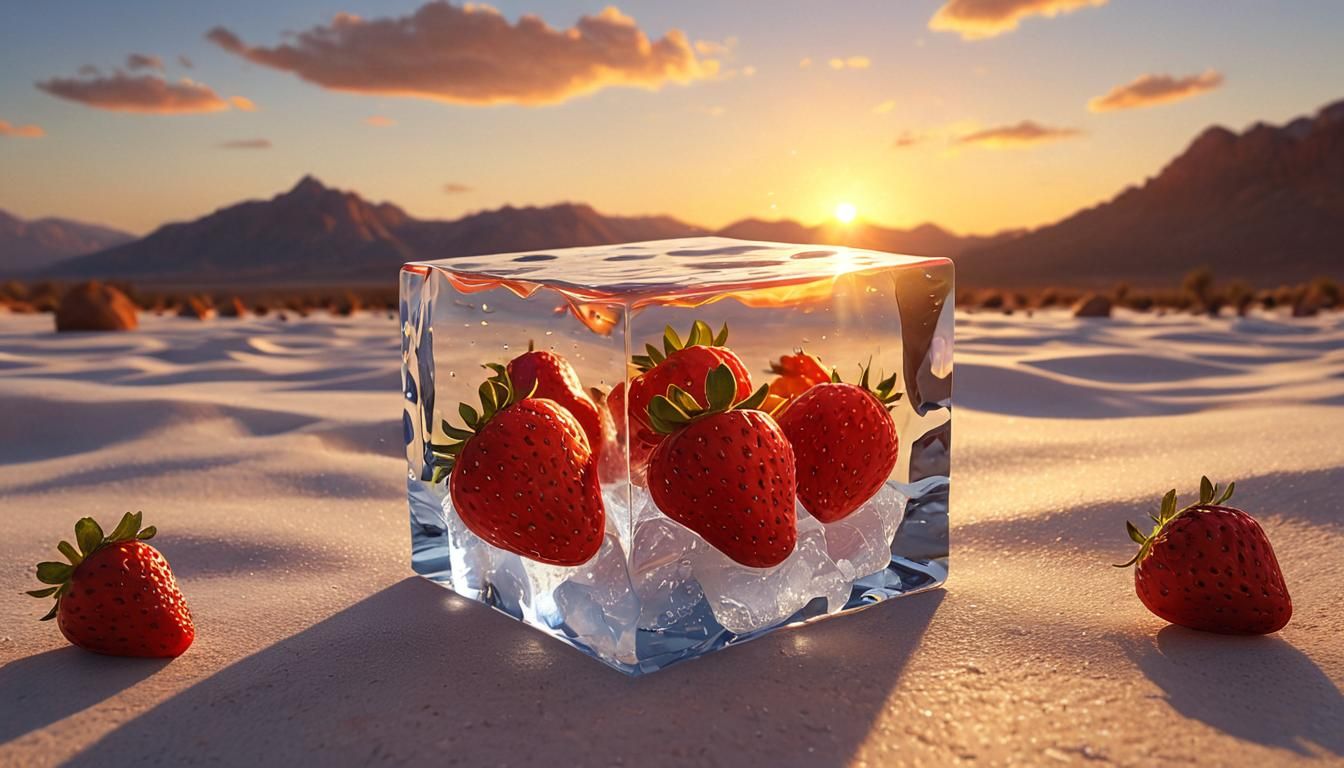 Desert Sunset with Strawberry Ice Cube, Renaissance Style