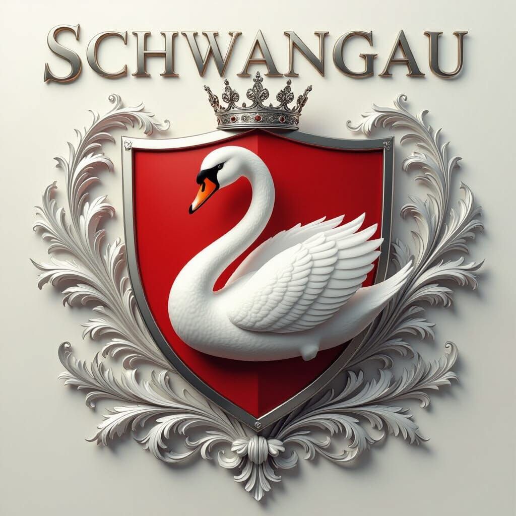 Regal Swan on Red Shield in Heraldry Style
