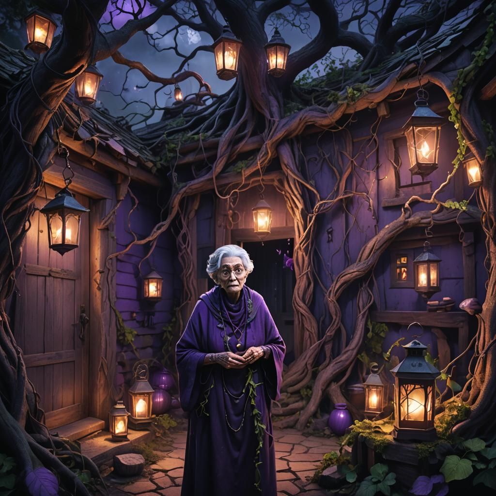 Scary Grandma in Dark Fantasy Cottage