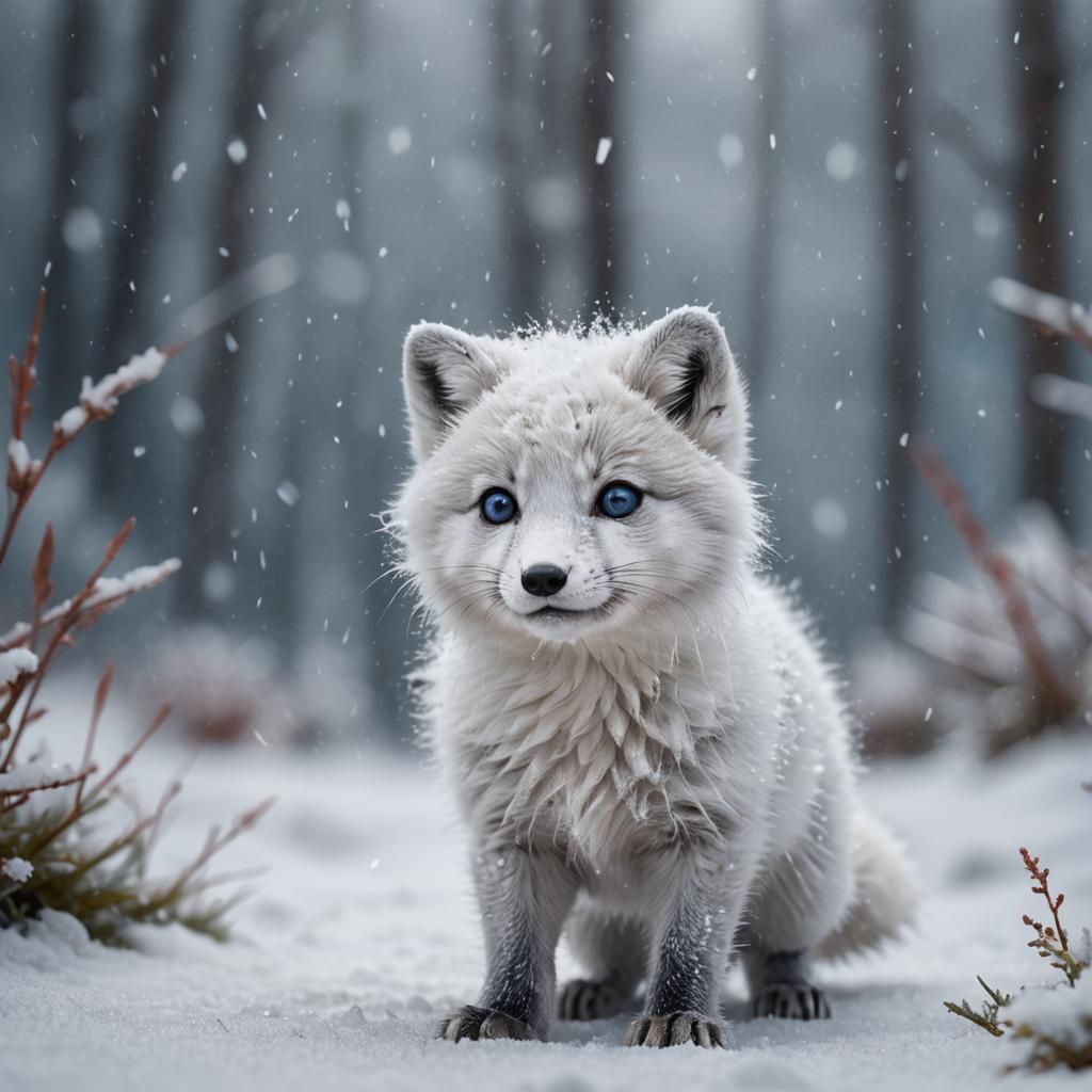 Playful Arctic Fox Cub in 3D Digital Art