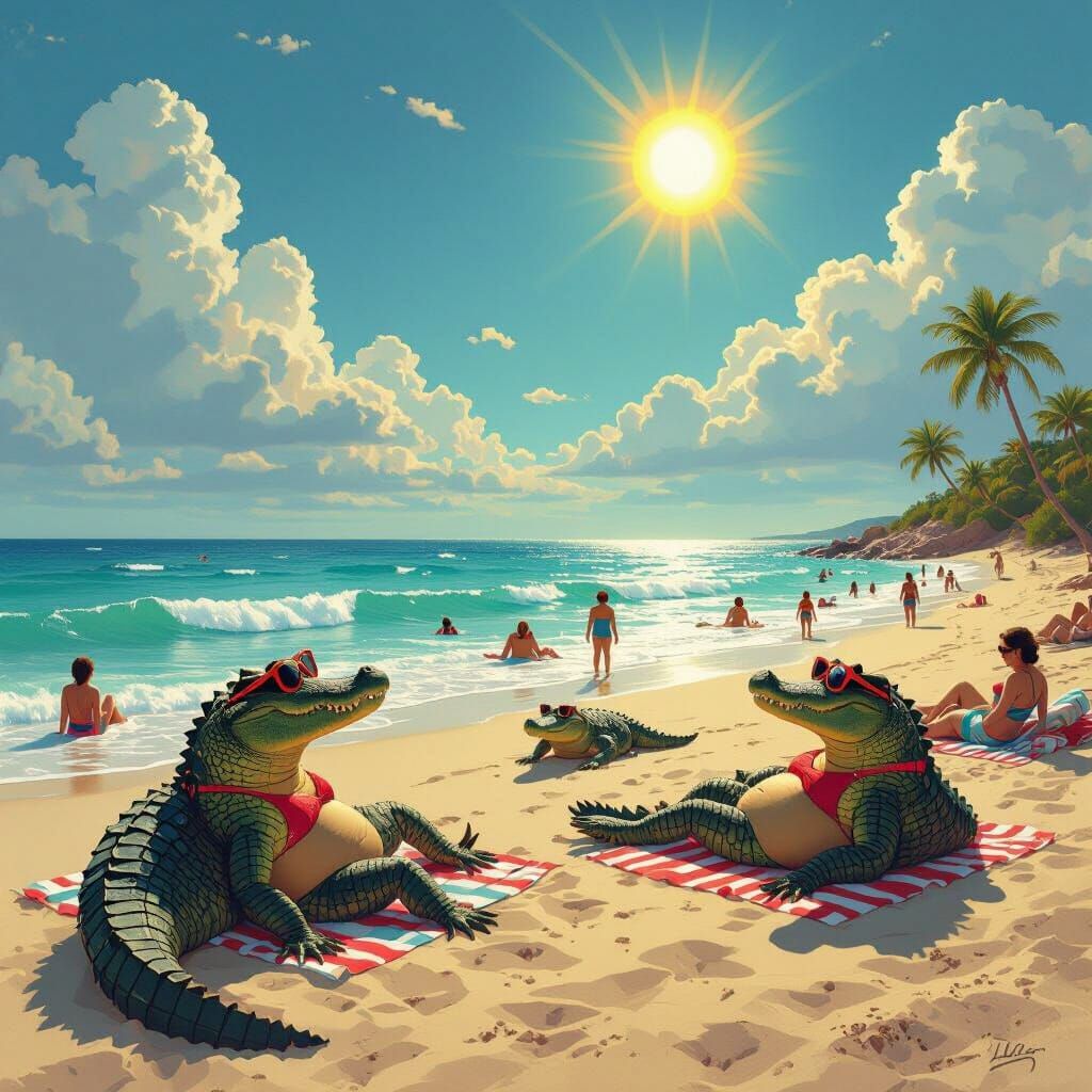 Alligators Enjoying a Sunny Beach Day