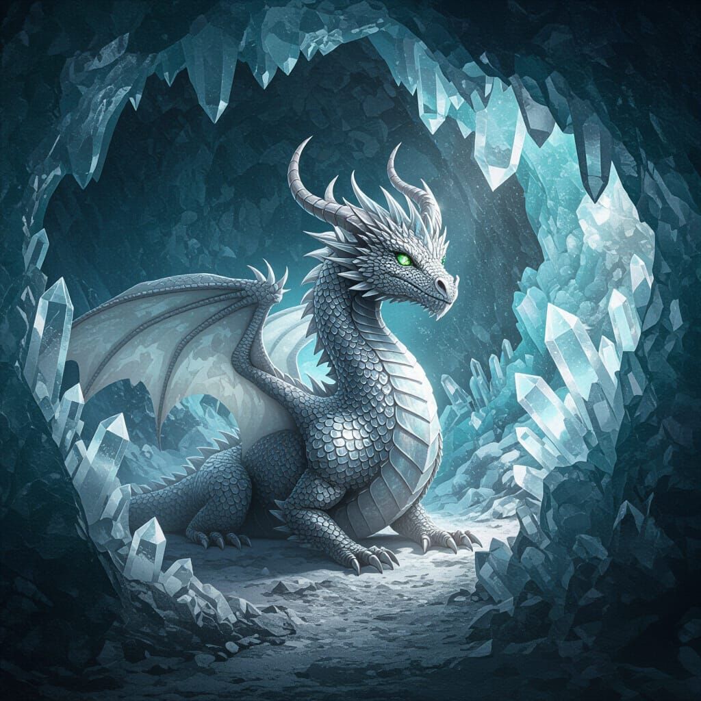 Crystal Dragon in a Crystalline Cave