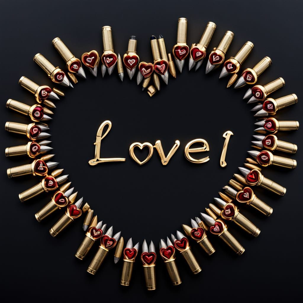 Hearts with 'I Love Roni' Made of Bullets on Black