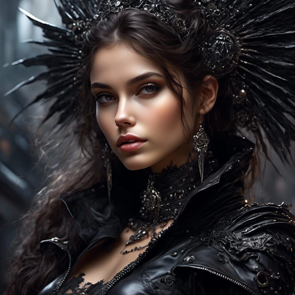 Beautiful Gothic Brunette in Hyperreal Style