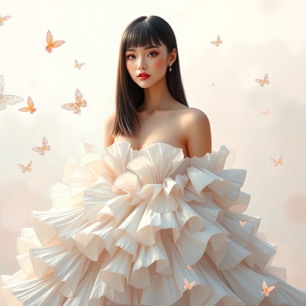 Dreamlike Lady in Whimsical Celestial Gown