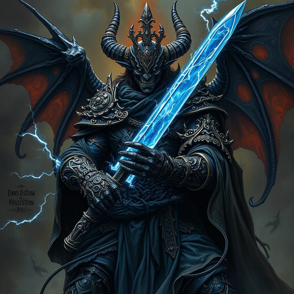 Dark Fantasy Demon King in Ornate Black Armor