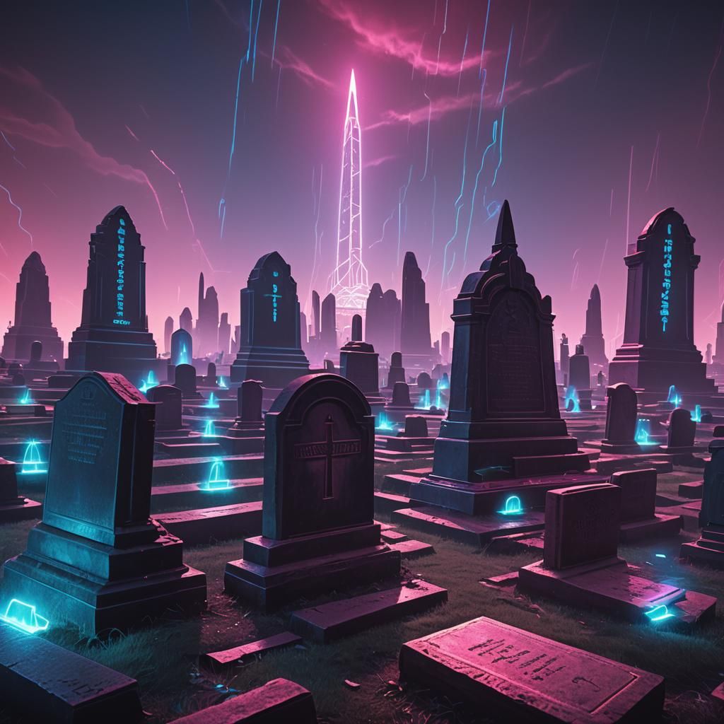 Synthwave Gravestones Overrun Starfleet Command in Neon Ligh...