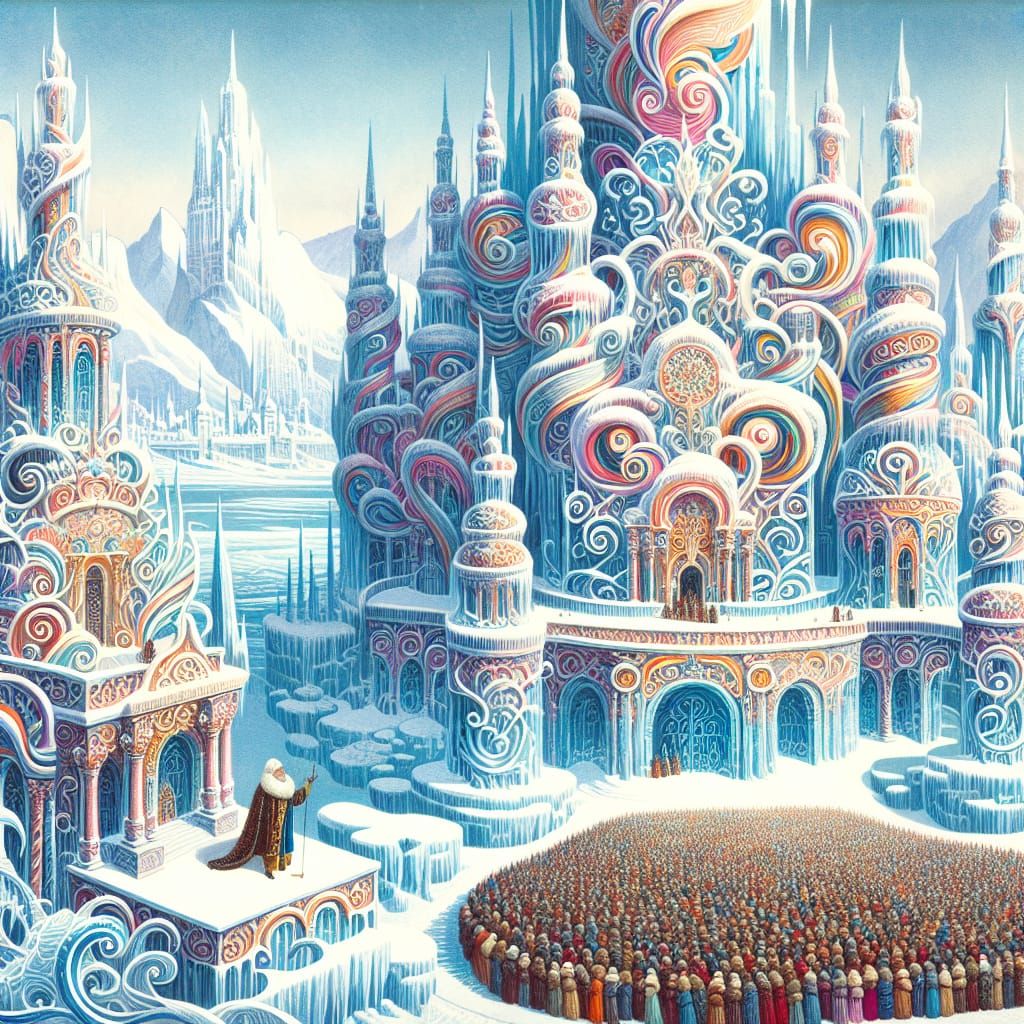 Arctic Kingdom in Vibrant Gouache Style