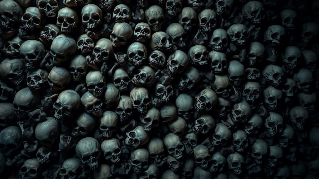 Gothic Skulls Arrangement on Rocky Wall