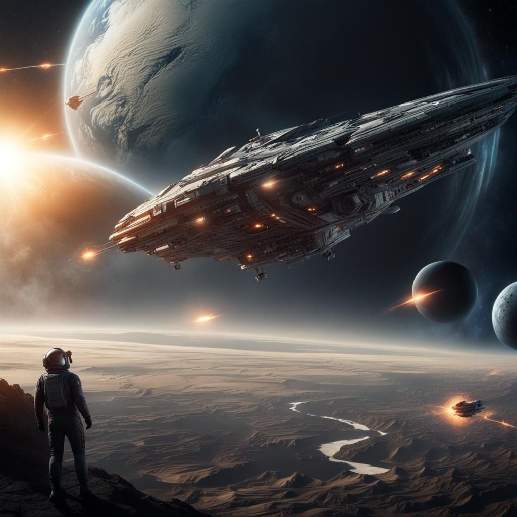 Hyperrealistic Spacecraft Action Scene with Earth