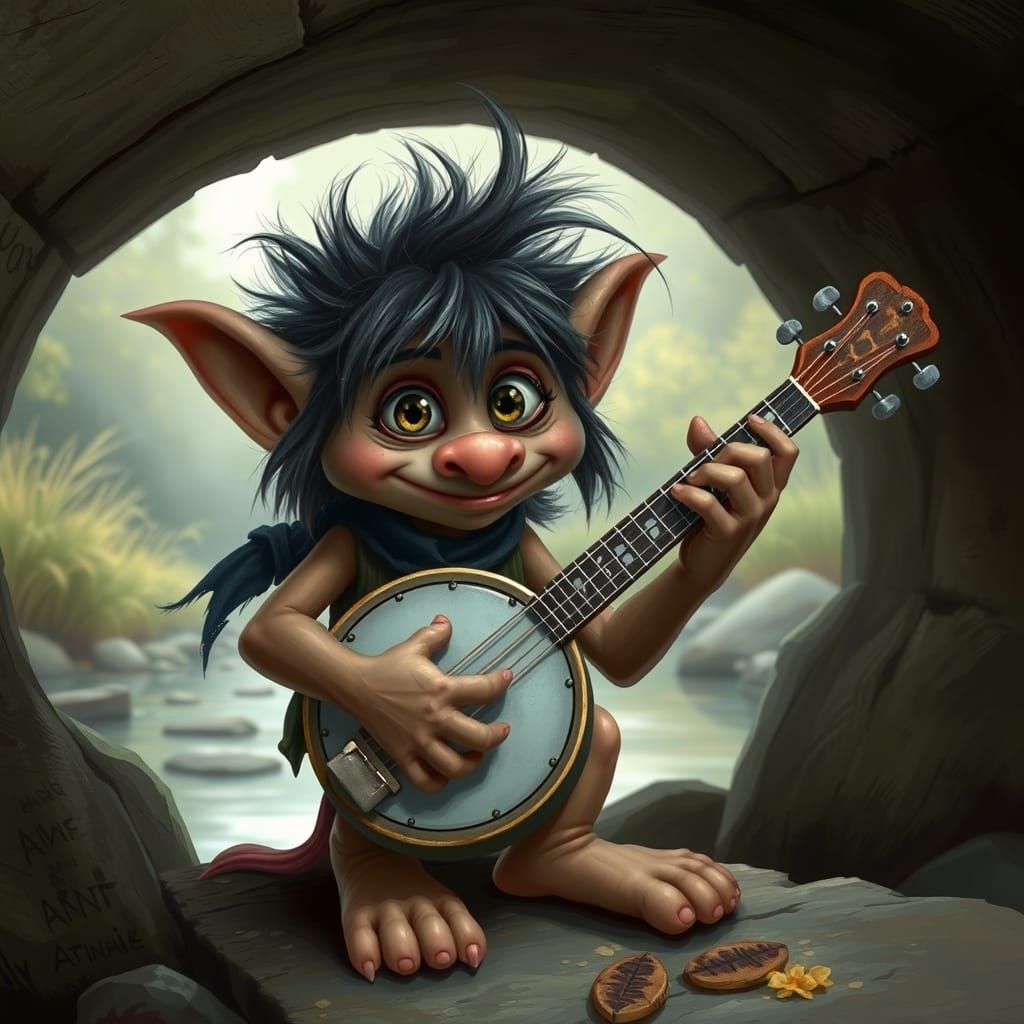 Young Troll Plays Banjo Under Bridge