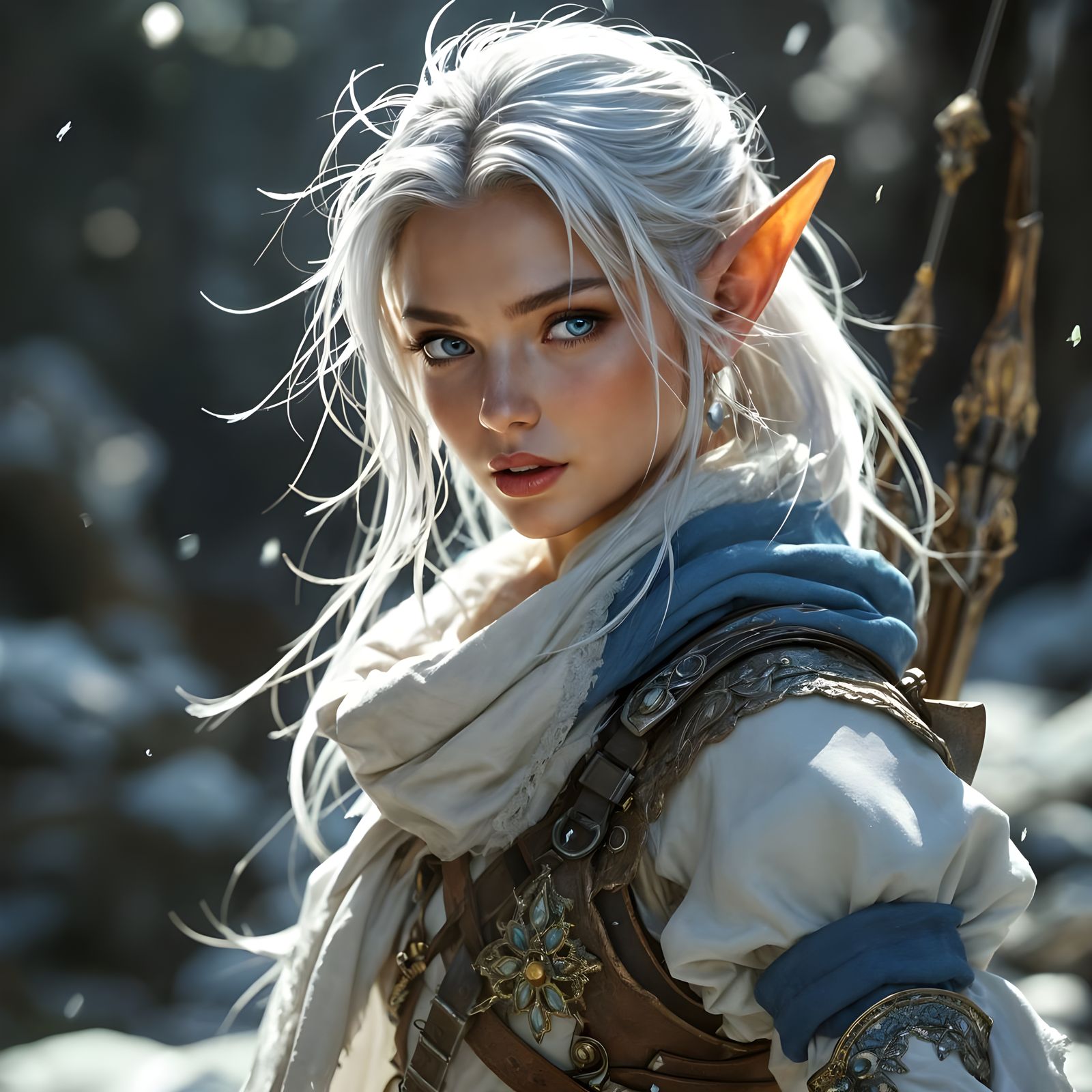 Attractive Elf Archer Portrait in Art Nouveau Style