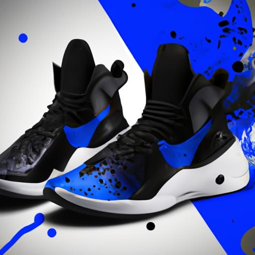 Futuristic Men's Black and Blue Basketball Shoes