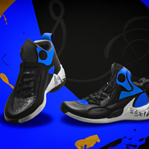 Futuristic Black and Blue Basketball Shoes in Splash Art