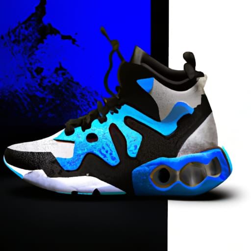Futuristic Black and Blue Basketball Shoes in Splash Art