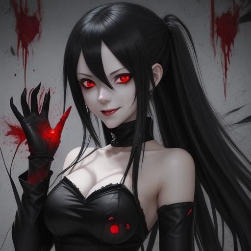 Yandere Anime Character with Scissors and Red Eyes