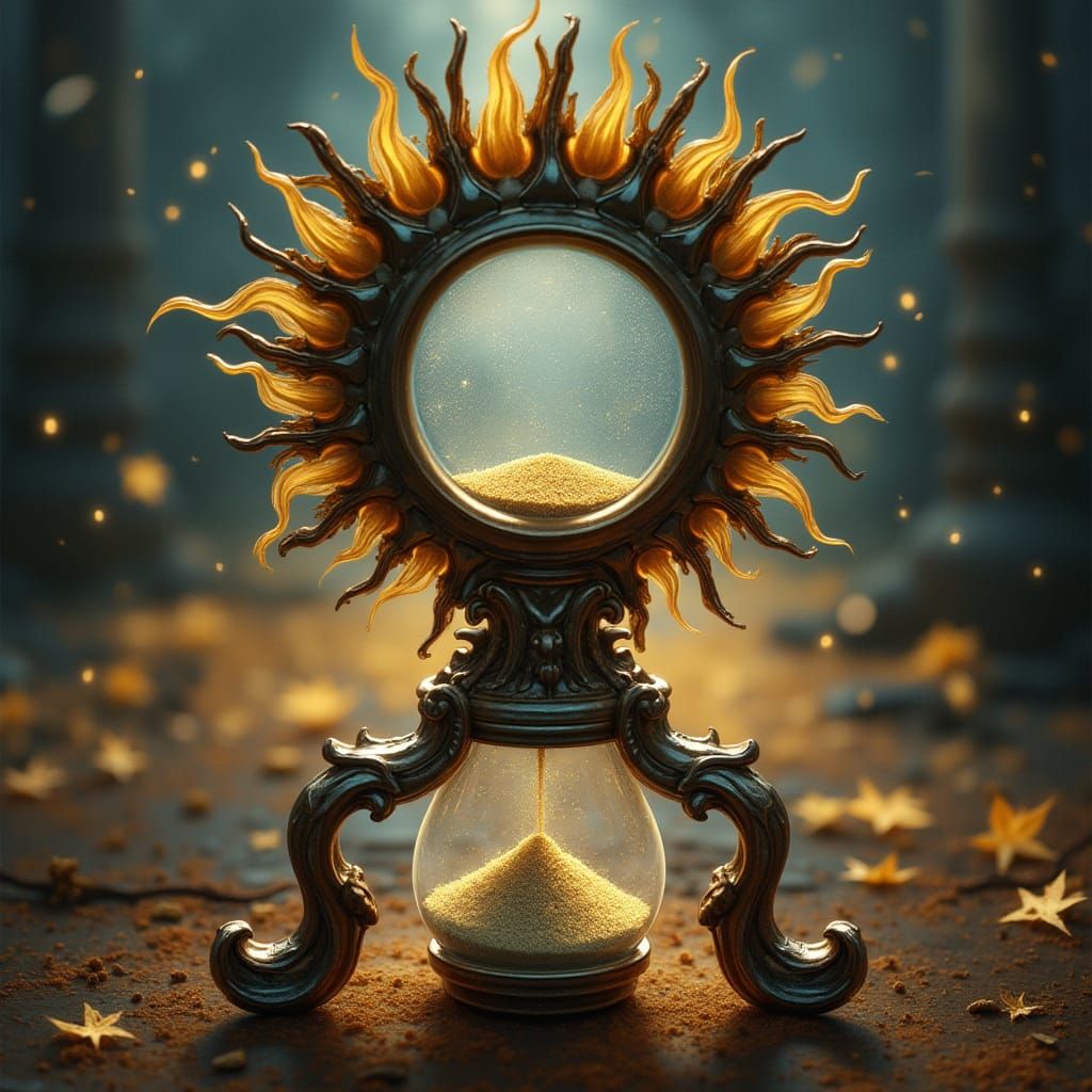 Antique Hourglass With Glowing Golden Sand