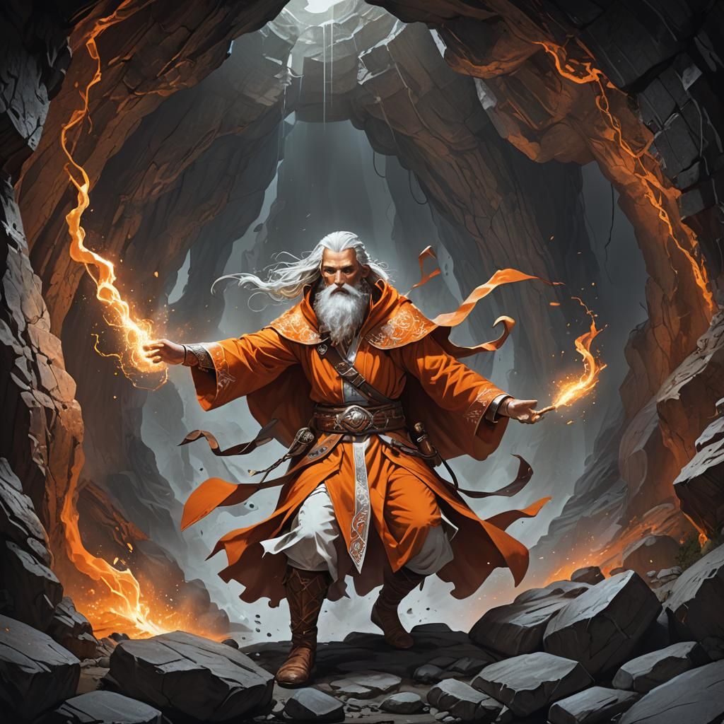 Wizard Casting Spell in a Cave, DnD Illustration