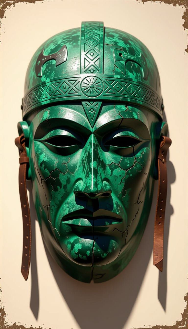 Hammered Bronze Celtic Mask with Ancient Symbols