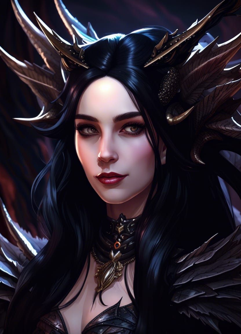 Dragon Queen Portrait in Dark Fantasy Style