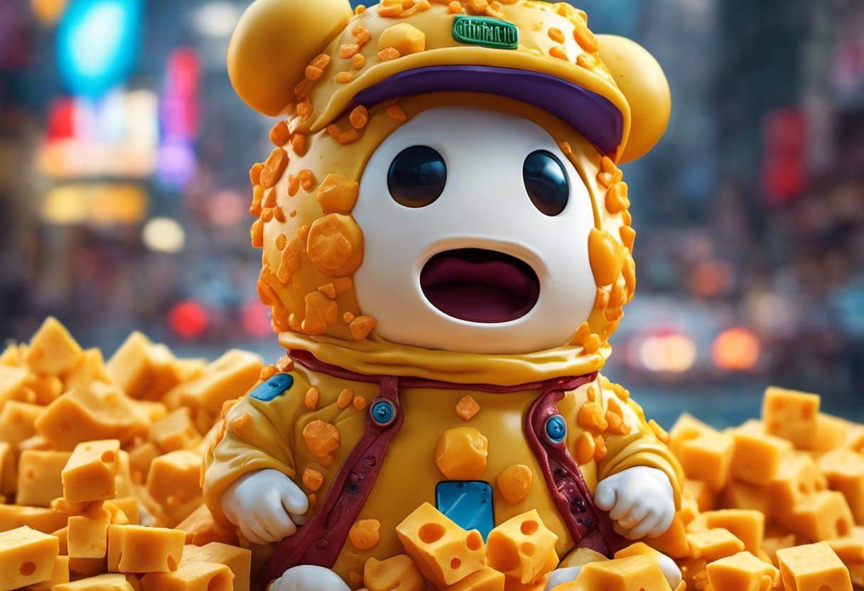 Surprised Pillsbury Doughboy Covered in Cheddar Cheese