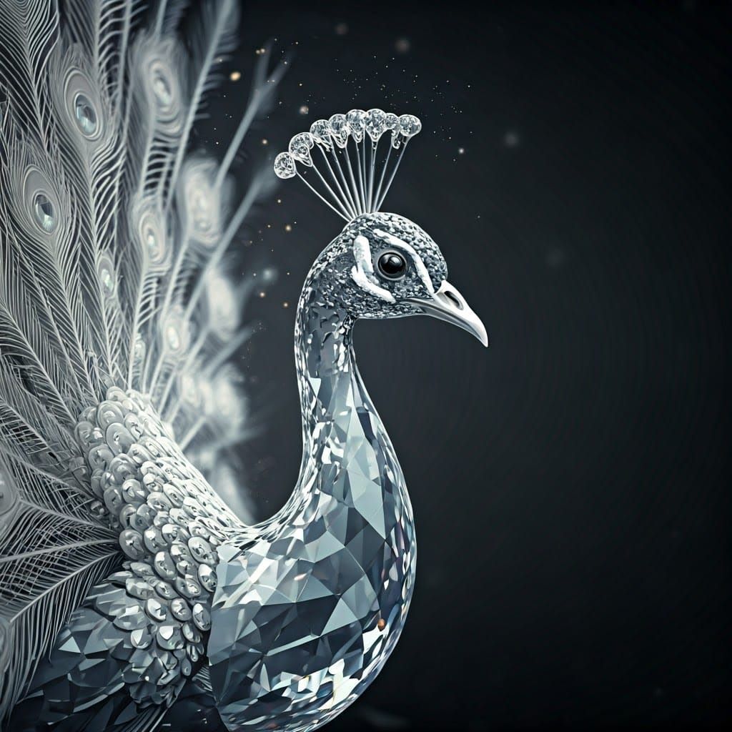 Elegant White Peacock in Frosty Transparency