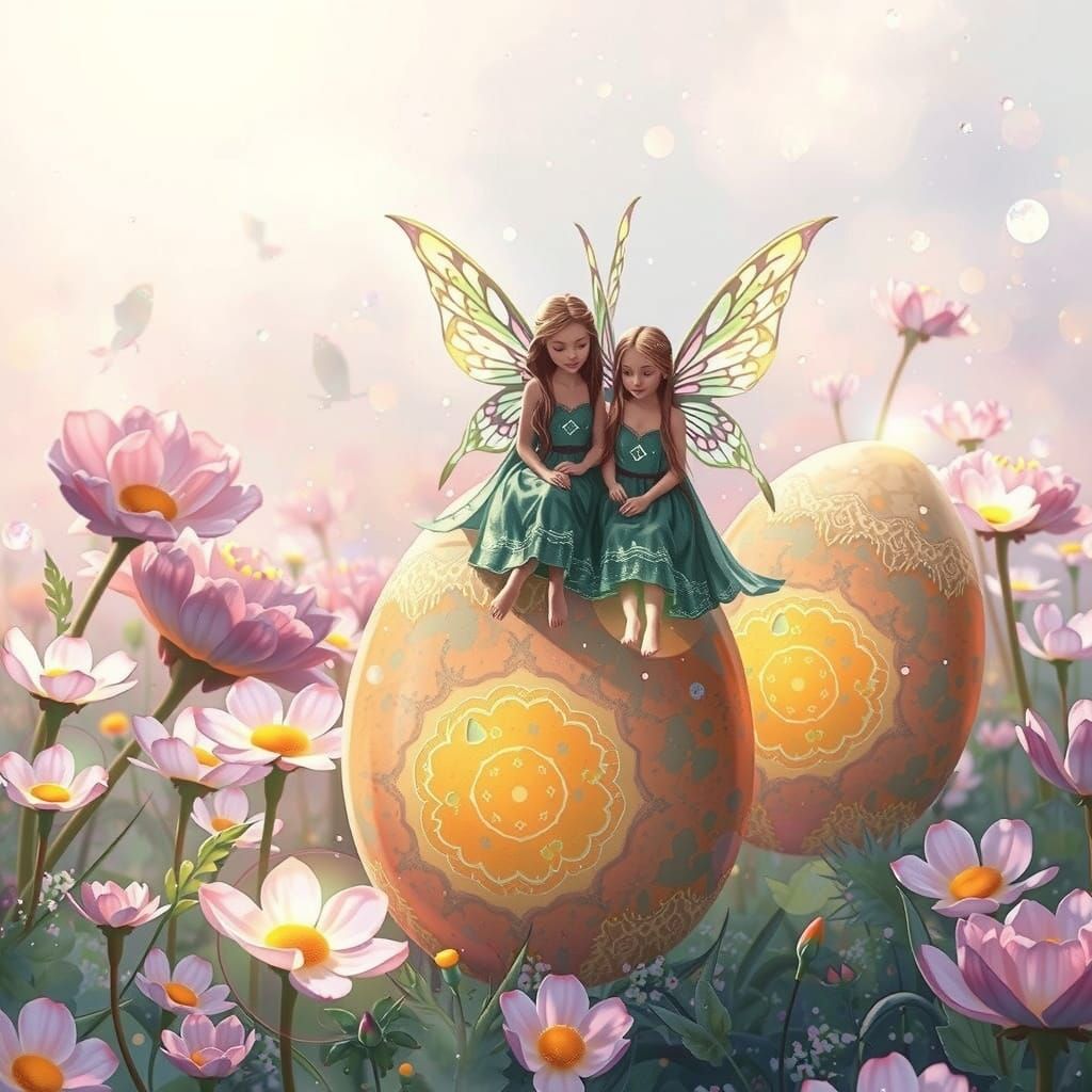 Whimsical Meadow of Iridescent Flowers and Fairy Mages