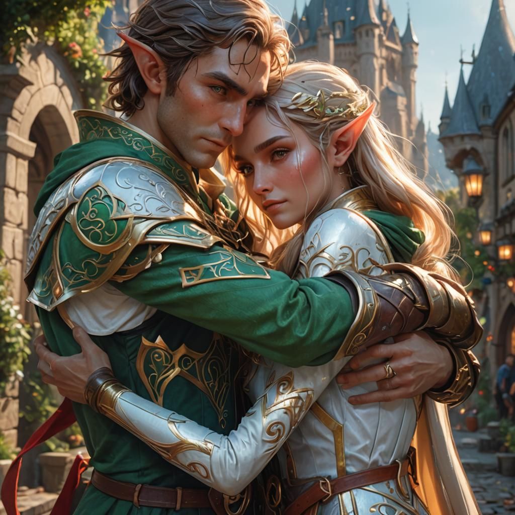 Fantasy Elf Couple Portrait in Art Nouveau Style